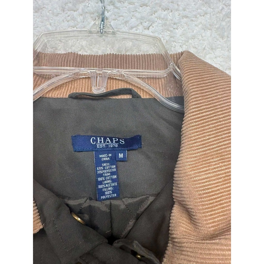 Chaps Olive Green Barn Jacket Corduroy Collar Lobster Claw Clasp Women Medium - Picture 5 of 9